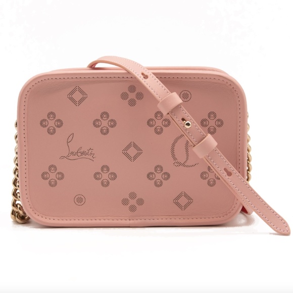 CHRISTIAN LOUBOUTIN RADIOLOUBI SMALL LEATHER CROSSBODY BAG PINK PERFORATED - Picture 1 of 12